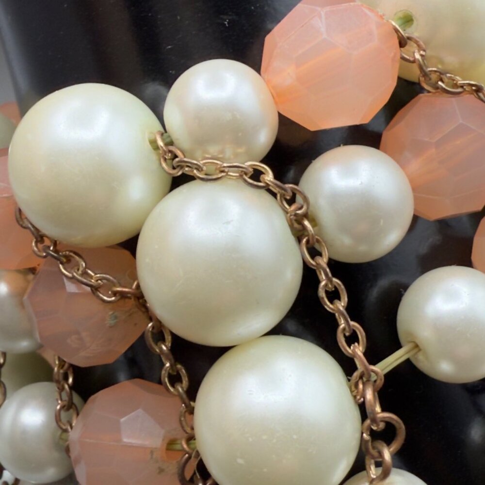 Vintage Faux Pearl Peach Beaded Stretch Bracelet READ - Picture 9 of 14